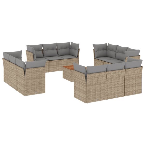 vidaXL Salon de jardin et coussins 13 Pièces mélange beige résine tressée