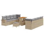 vidaXL Set de canapés de jardin 11 pièces avec coussins beige en poly rattan et acacia