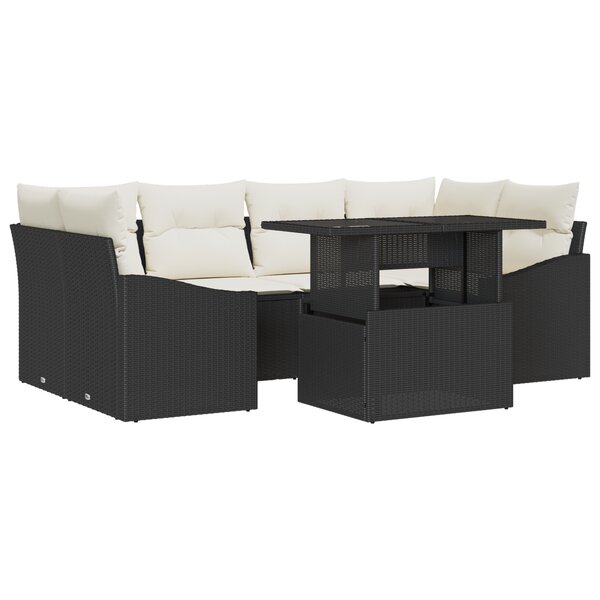 vidaXL Ensemble de salon de jardin 7 pièces avec coussins noirs en rotin PE