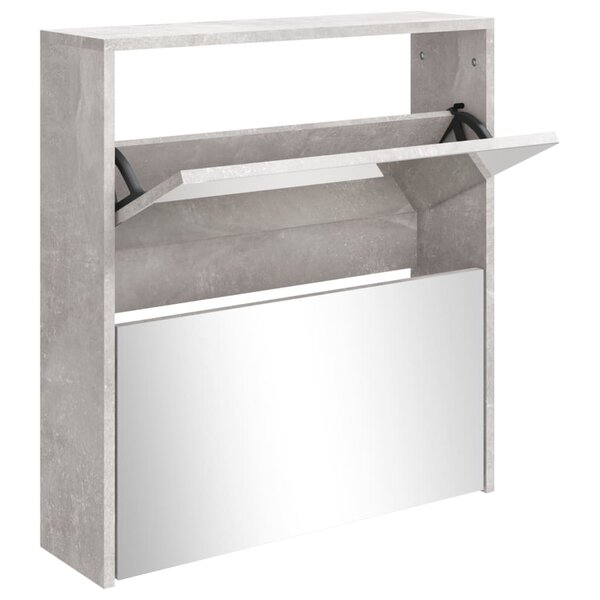vidaXL Armoire à chaussures et miroir 2 niveaux Gris béton 63x17x67 cm