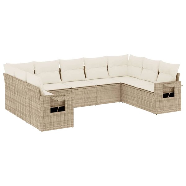 vidaXL Salon de jardin avec coussins 9 Pièces beige résine tressée