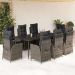 vidaXL Ensemble à manger de jardin 9 Pièces coussins gris résine tressée