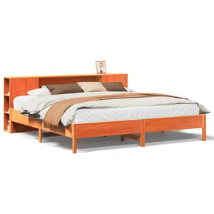 vidaXL Lit bibliothèque sans matelas cire marron 200x200 cm pin massif