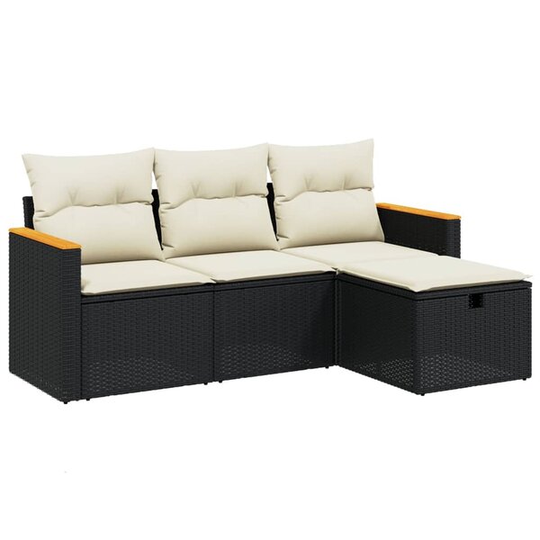 vidaXL Salon de jardin 4 Pièces avec coussins noir résine tressée