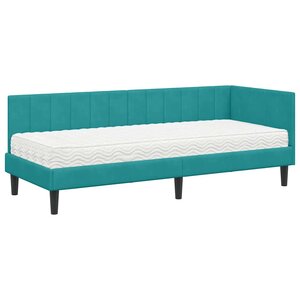 vidaXL Cadre de lit d'angle avec matelas Turquoise 80 x 200 cm Velours
