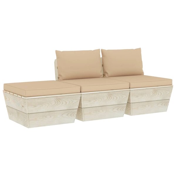 vidaXL Salon de jardin palette 3 Pièces avec coussins bois d'épicéa