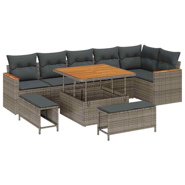 vidaXL Ensemble de canapé de jardin avec coussin 9 Pièces Gris Poly rotin