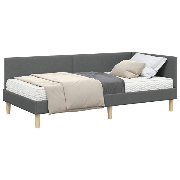 vidaXL Cadre de lit d'angle avec matelas 2 pc Gris foncé 90 x 200 cm