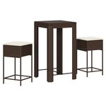 vidaXL Ensemble de bar de jardin 3 Pièces et coussins brun résine tressée