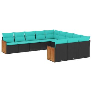 vidaXL Salon de jardin 11 Pièces avec coussins noir résine tressée