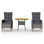 vidaXL Ensemble de bistro de jardin 3 Pièces Résine tressée Gris