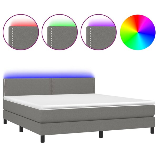 vidaXL Sommier à lattes de lit et matelas et LED Gris foncé 160x200 cm