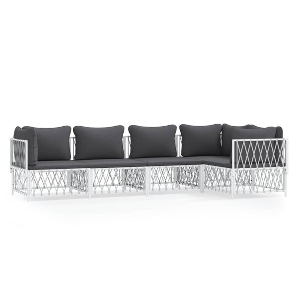 Salon de jardin meuble d'extérieur ensemble de mobilier avec coussins 5 pièces blanc acier 02_0018303