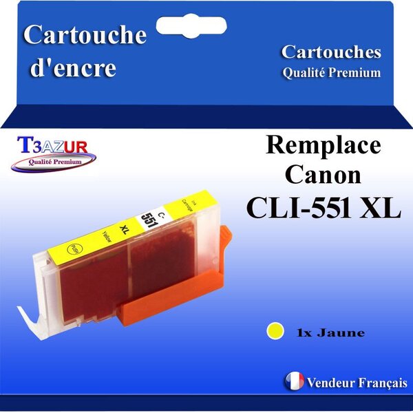 T3AZUR - Cartouche compatible avec Canon CLI551XL CLI-551 XL pour Canon Pixma MG7150 MG7500 MG7550 MX720 MX725 MX920 MX925  - Jaune