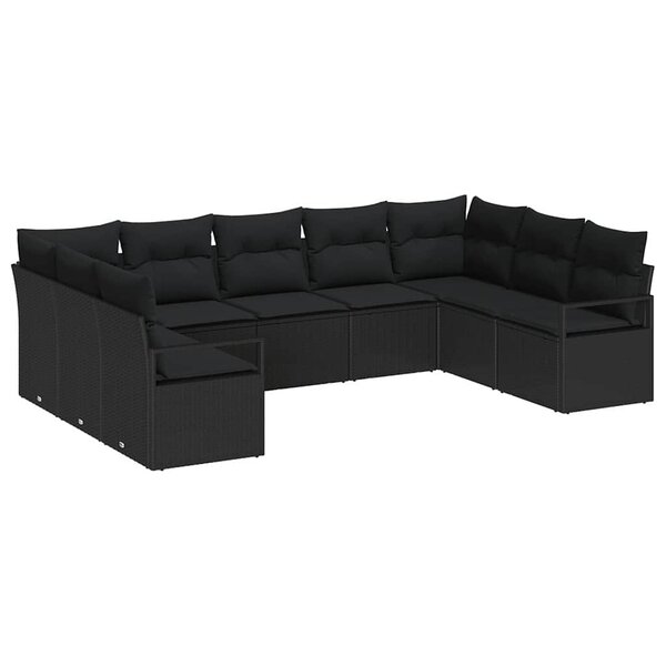 vidaXL Ensemble de canapé de jardin avec coussin 9 Pièces Noir polyrotin