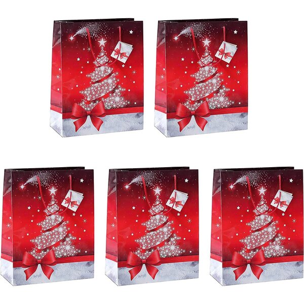 Lot de 5 Sacs cadeau de Noel 'Sparkling Tree' (L)260 x (P)120x (H)230 mm x 5 SIGEL