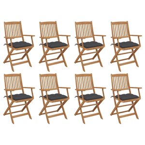 vidaXL Chaises pliables d'extérieur et coussins lot de 8 Bois d'acacia