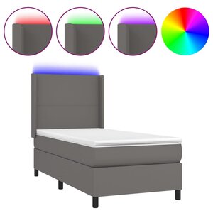 vidaXL Sommier à lattes de lit matelas LED Gris 90x200 cm Similicuir