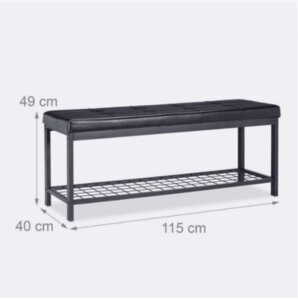 Banc banquette range chaussures ouvert synthétique support grillage métal 115 cm noir 13_0000367_2