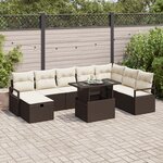 Ensemble de canapé de jardin vidaXL de 9 pièces avec coussins marron en poly rotin