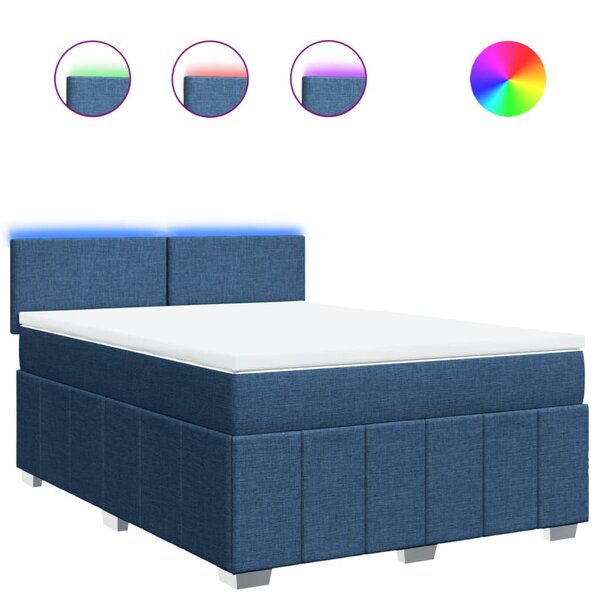 vidaXL Sommier à lattes de lit avec matelas Bleu 140x200 cm Tissu