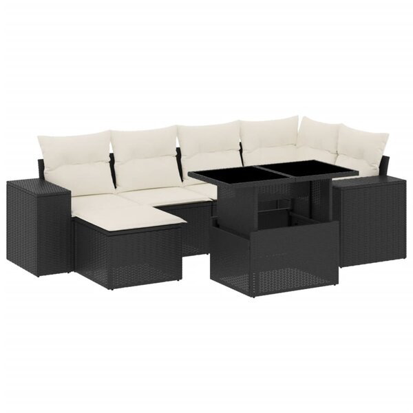 vidaXL Salon de jardin 7 Pièces avec coussins noir résine tressée