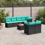 vidaXL Salon de jardin 8 Pièces avec coussins noir résine tressée