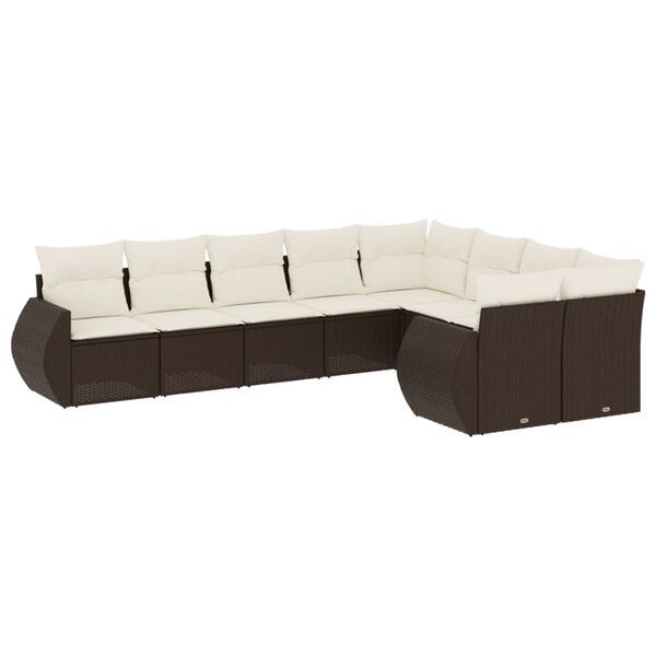 vidaXL Salon de jardin avec coussins 9 Pièces marron résine tressée