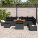 vidaXL Ensemble de canapé de jardin avec coussin 9 Pièces Noir polyrotin