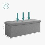 Banc coffre de rangement pouf pliable grand pour 3 personnes 110 x 38 x 38 cm tissu en lin gris 12_0004121