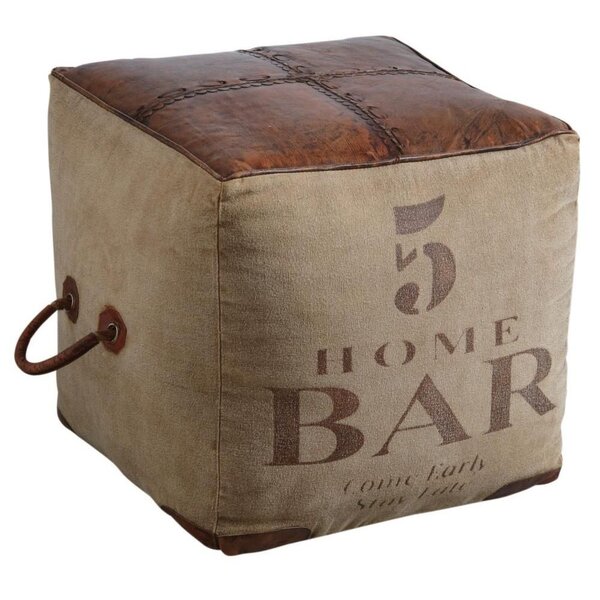 Pouf carré en coton et cuir bar