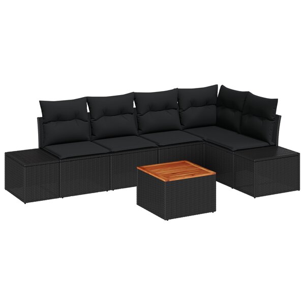 vidaXL Ensemble de canapé de jardin de 6 pièces avec coussins en Poly Rattan noir