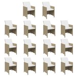 vidaXL Ensemble à manger de jardin coussins 19Pièces Beige Résine tressée