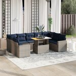 vidaXL Salon de jardin 10 Pièces avec coussins gris résine tressée