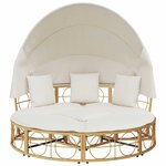 vidaXL Lit de repos d'extérieur avec auvent et coussins résine tressée