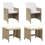 vidaXL Chaises de jardin avec tabourets lot de 2 Résine tressée Beige