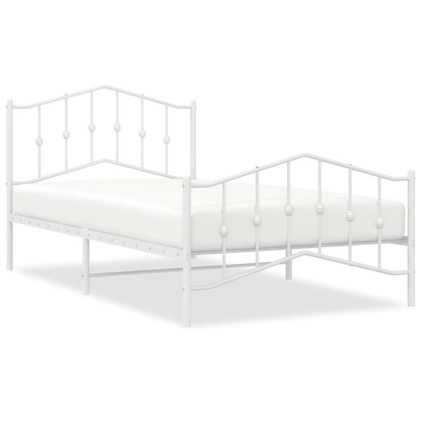 vidaXL Cadre de lit métal avec tête de lit/pied de lit blanc 107x203cm