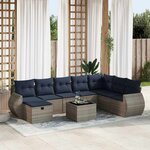 vidaXL Salon de jardin 9 Pièces avec coussins gris résine tressée