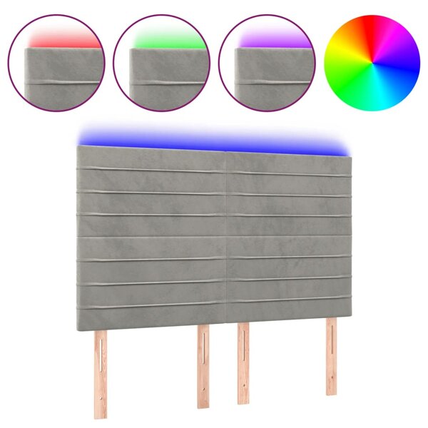 vidaXL Tête de lit à LED Gris clair 144x5x118/128 cm Velours