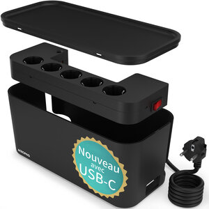 ACROPAQ Boite Cache Cable Cache multiprise - Avec multiprise intégrée  USB-C  USB-A  Boîte de Rangement pour Câble - Noir