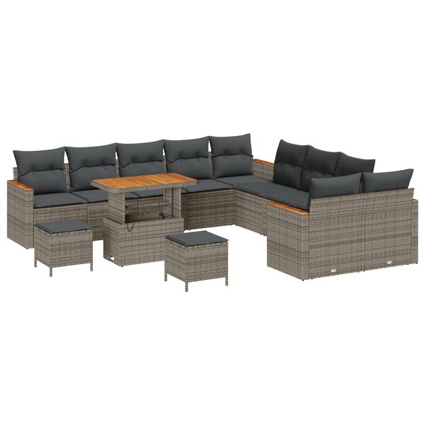 Ensemble de canapés de jardin de 13 pièces avec coussins gris poly rotin acacia