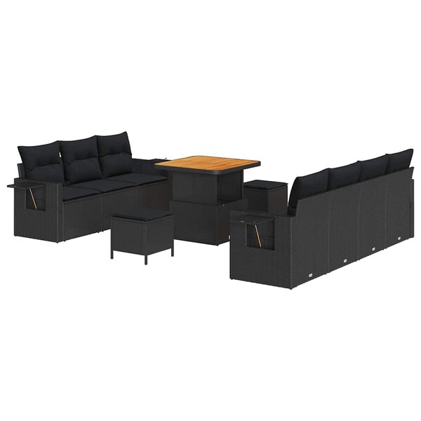 vidaXL Ensemble de canapé de jardin avec coussin 10 Pièces Noir