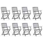 vidaXL Chaises pliables d'extérieur lot de 8 et coussins Bois d'acacia