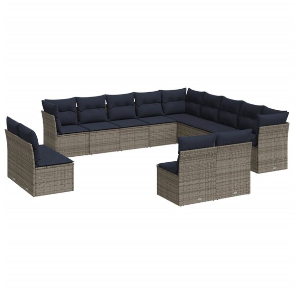 vidaXL Salon de jardin avec coussins 12 Pièces gris résine tressée