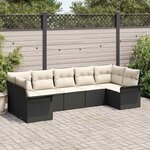 vidaXL Ensemble de canapé de jardin avec coussin 7 Pièces Noir Poly rotin