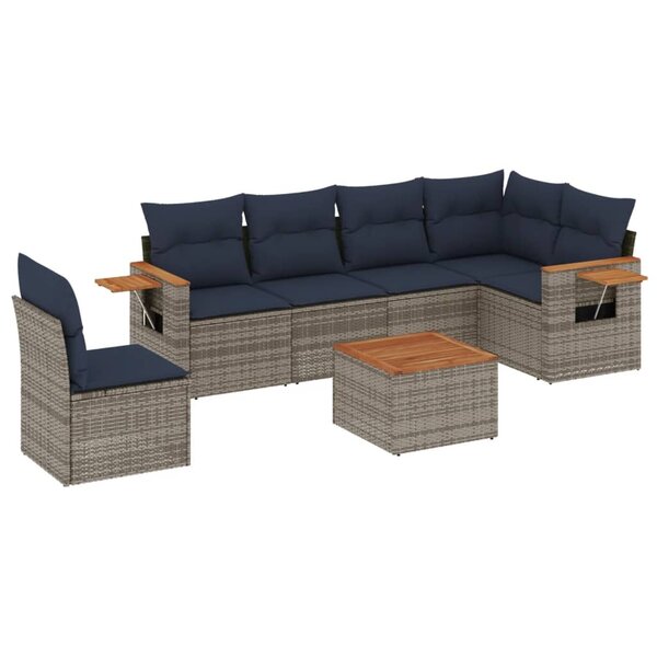 vidaXL Salon de jardin 7 Pièces avec coussins gris résine tressée