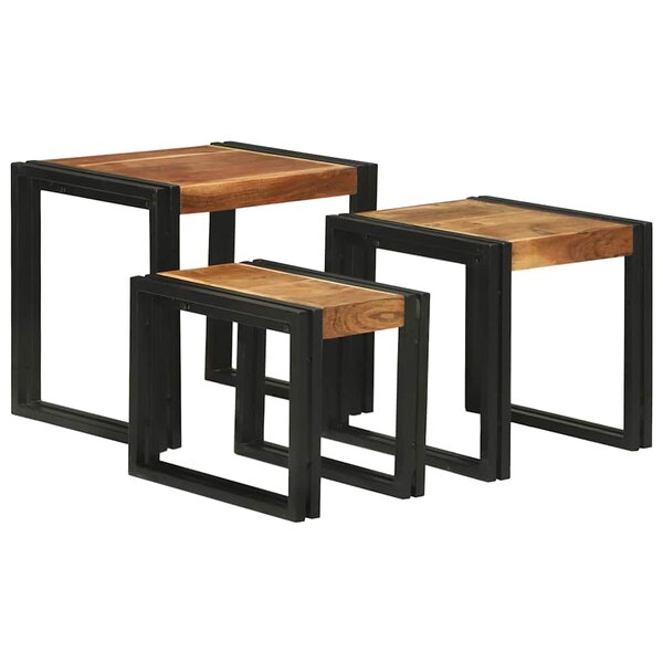 vidaXL Table Gigogne 3 Pièces Bois d'acacia solide et un métal