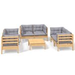 vidaXL Salon de jardin 7 Pièces avec coussins gris bois de pin massif