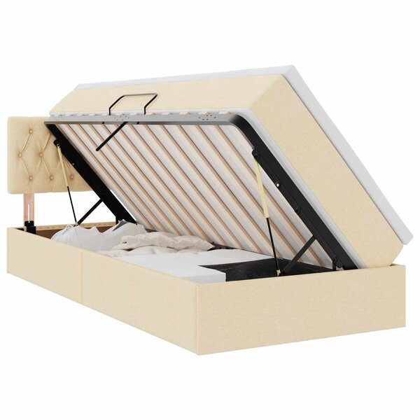 vidaXL Lit de rangement LED avec matelas Crème 90 x 190 cm Tissu
