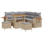 Ensemble Canapé 8 Pièces Beige Rattan Acacia